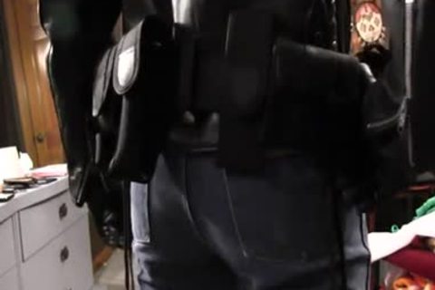 Border Patrol Jerks In Leather Jacket And taut Jeans