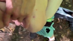 Homemade amateur POV Filming outdoors pretty AJ