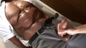 Oriental Bodybuilder Require cook jerking At Office baths