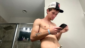 Skinny guy Taking Shower