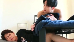 Curious big knob pokes teen friend under Kotatsu Codacolours